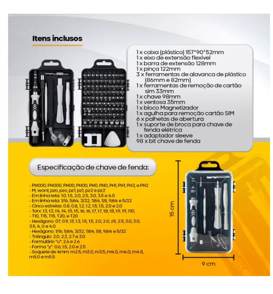 Kit Ferramentas 115 Peças Jogo Mini Chaves Precisão Multiuso