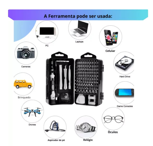 Kit Ferramentas 115 Peças Jogo Mini Chaves Precisão Multiuso