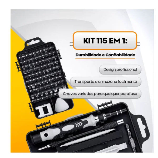 Kit Ferramentas 115 Peças Jogo Mini Chaves Precisão Multiuso